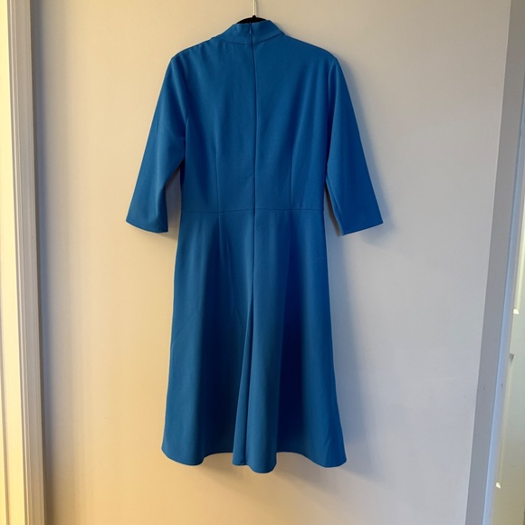 Donna Morgan Women's Mock A-Line Dress with Twist Neck Detail, Directoire Blue 8 - Picture 9 of 9